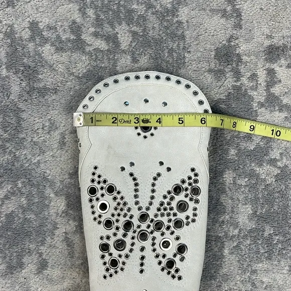 New Dolls Kill Current Mood White Studded Butterfly Cowboy Boots Festival Sz 6
