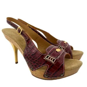 New DSQUARED2 Women US 10 Shoes Brown Leather Pumps Open Toe Platform Mid Heel