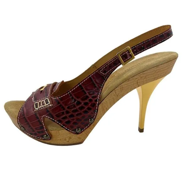 New DSQUARED2 Women US 10 Shoes Brown Leather Pumps Open Toe Platform Mid Heel