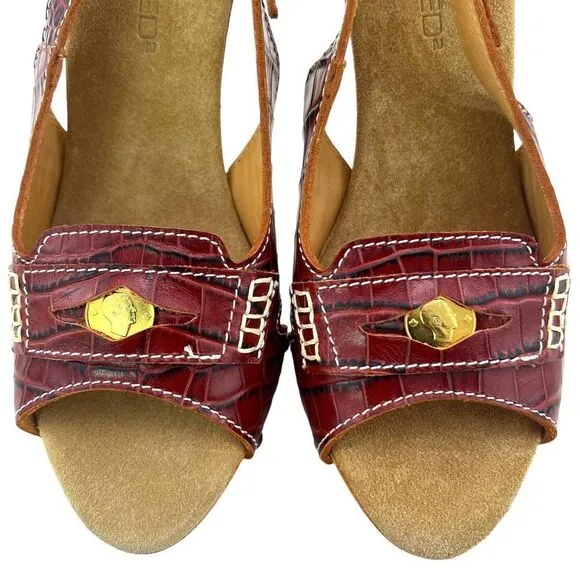 New DSQUARED2 Women US 10 Shoes Brown Leather Pumps Open Toe Platform Mid Heel