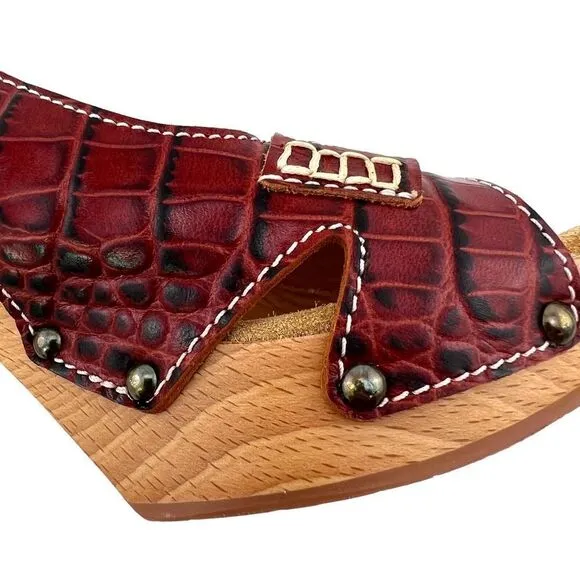 New DSQUARED2 Women US 10 Shoes Brown Leather Pumps Open Toe Platform Mid Heel