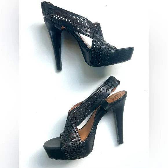 New DVF Elegant Black Zoe Laser Cut Women's Platform Heels, size 6