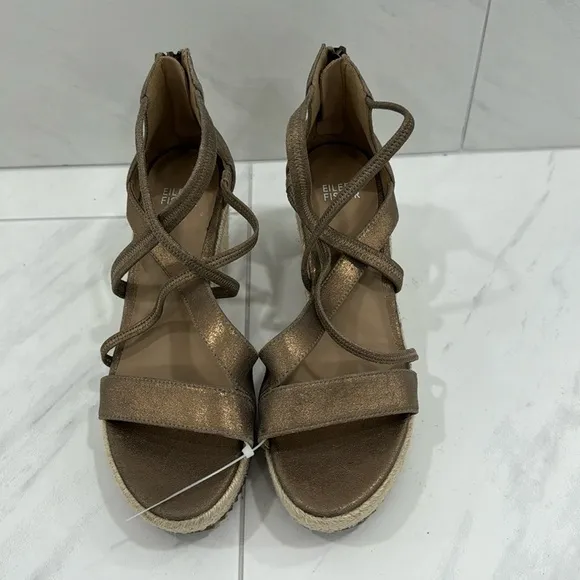NEW! Eileen Fisher Wanda Metallic Suede Espadrille - Size 8.5