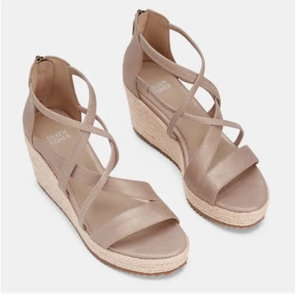 NEW! Eileen Fisher Wanda Metallic Suede Espadrille - Size 8.5