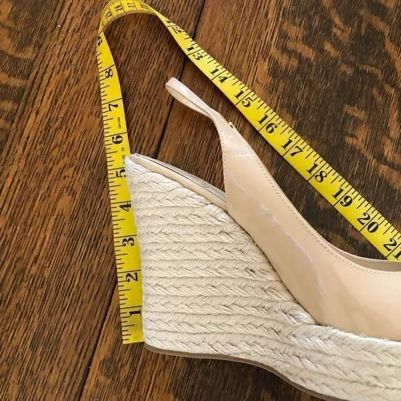 NEW Footcandy Costa Rica Nude Patent Leather Peep Toe Wedge Sandals NWT