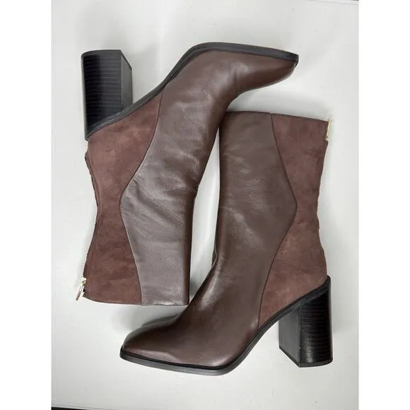 New Franco Sarto Steviena Brown Leather Block Heel Boot Size 10