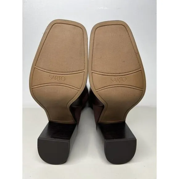 New Franco Sarto Steviena Brown Leather Block Heel Boot Size 10