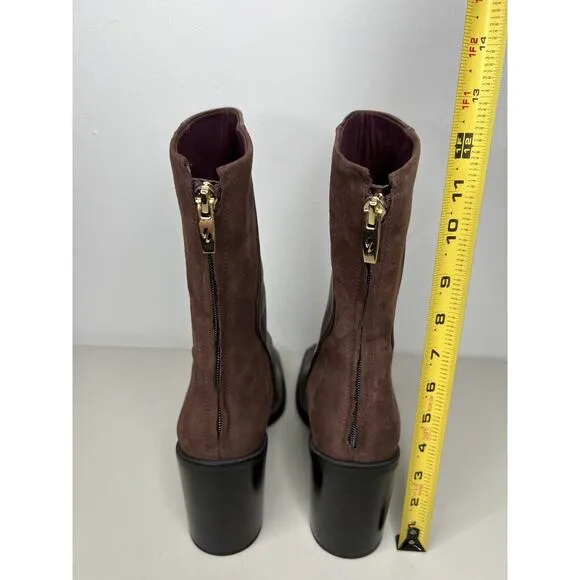 New Franco Sarto Steviena Brown Leather Block Heel Boot Size 10
