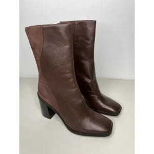 New Franco Sarto Steviena Brown Leather Block Heel Boot Size 10