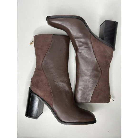 New Franco Sarto Steviena Brown Leather Block Heel Boot Size 10