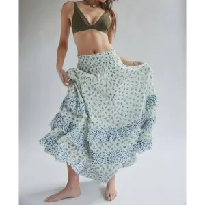 NEW FREE PEOPLE brynn printed maxi skirt in ivory combo ditsy