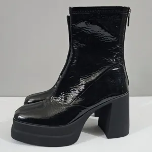 NEW Free People Double Stack Platform Boot Black Patent Leather EU Size 40