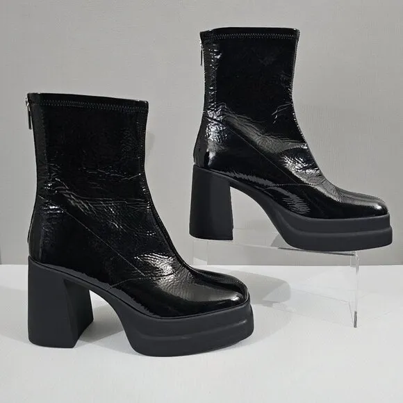 NEW Free People Double Stack Platform Boot Black Patent Leather EU Size 40
