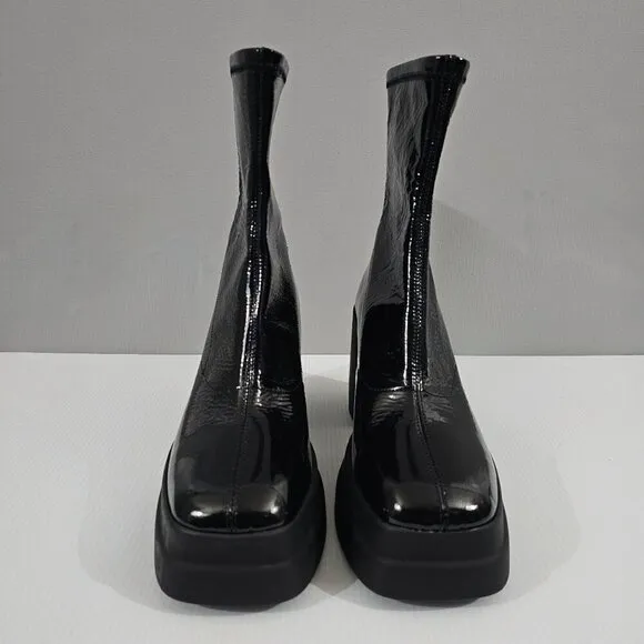 NEW Free People Double Stack Platform Boot Black Patent Leather EU Size 40