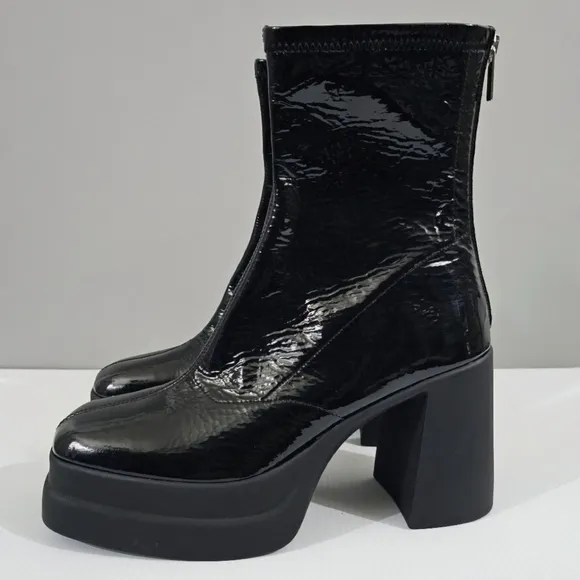 NEW Free People Double Stack Platform Boot Black Patent Leather EU Size 40