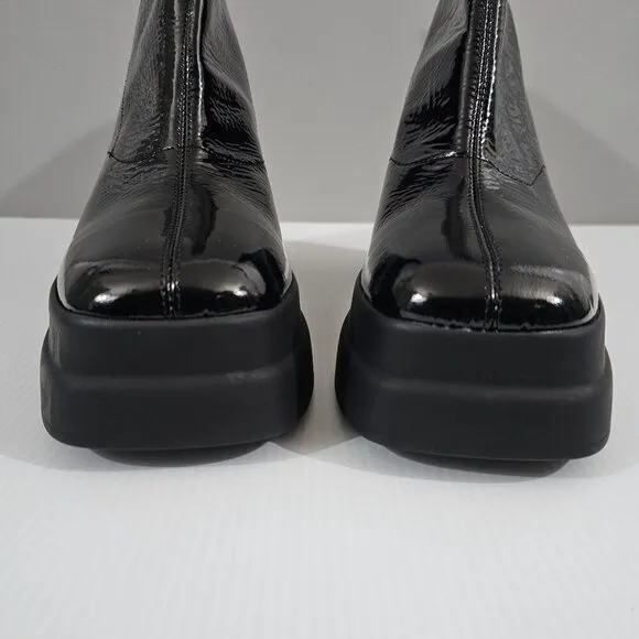 NEW Free People Double Stack Platform Boot Black Patent Leather EU Size 40