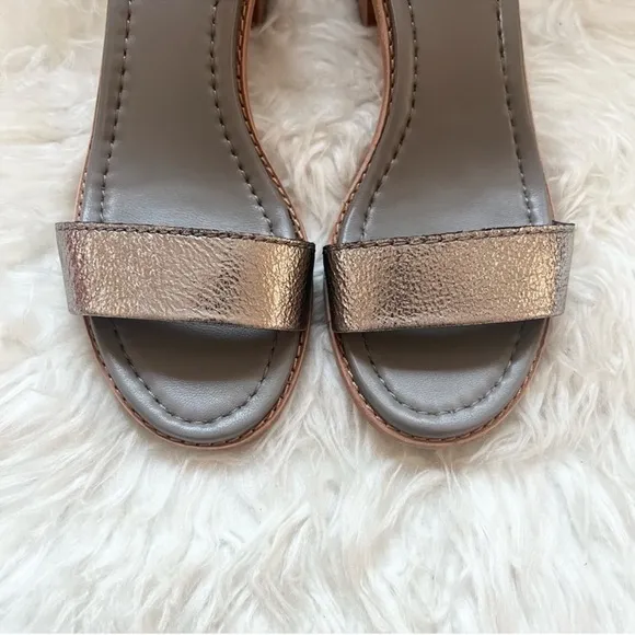 New! FRYE Brielle Metallic Leather Back Zip Block Heel Sandals
