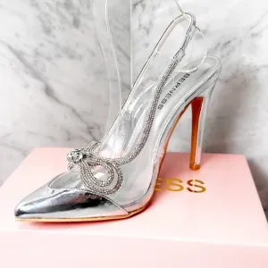 New Glamorous Silver Crystal Embellished Heels