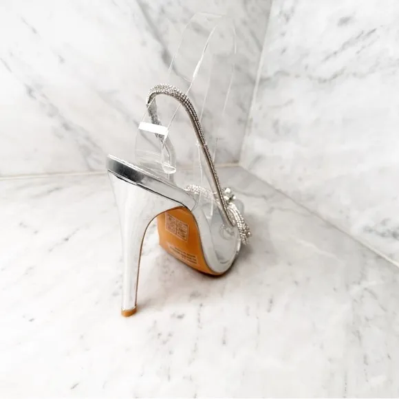 New Glamorous Silver Crystal Embellished Heels
