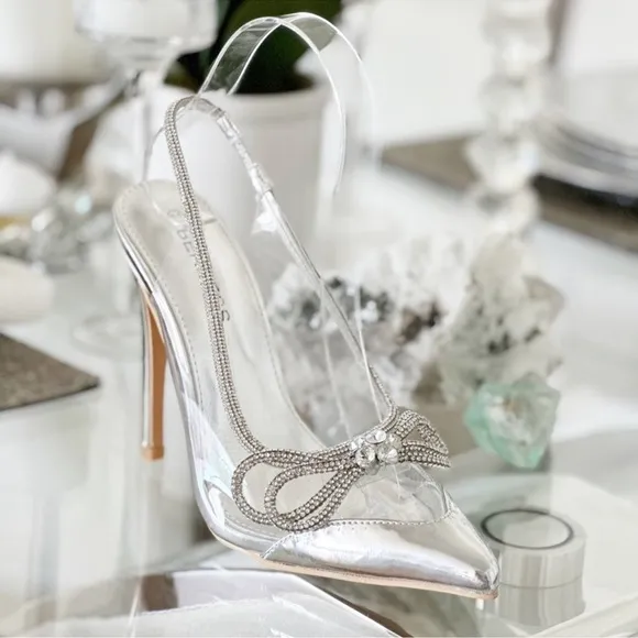 New Glamorous Silver Crystal Embellished Heels