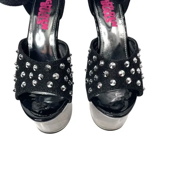 NEW Golden Bulls DETUX-02 studded clear heel Platform heels Size 6 black
