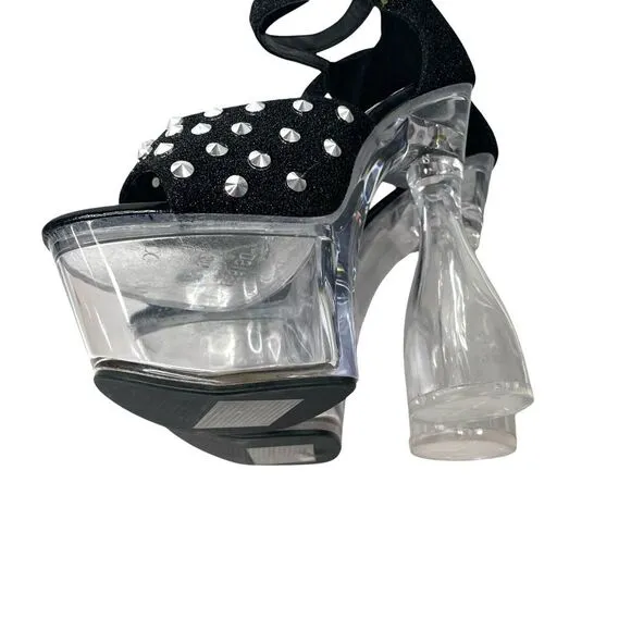 NEW Golden Bulls DETUX-02 studded clear heel Platform heels Size 6 black