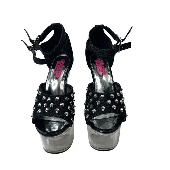 NEW Golden Bulls DETUX-02 studded clear heel Platform heels Size 6 black