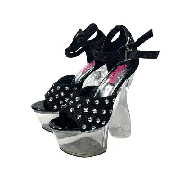 NEW Golden Bulls DETUX-02 studded clear heel Platform heels Size 6 black