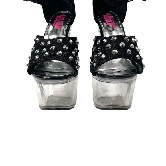 NEW Golden Bulls DETUX-02 studded clear heel Platform heels Size 6 black