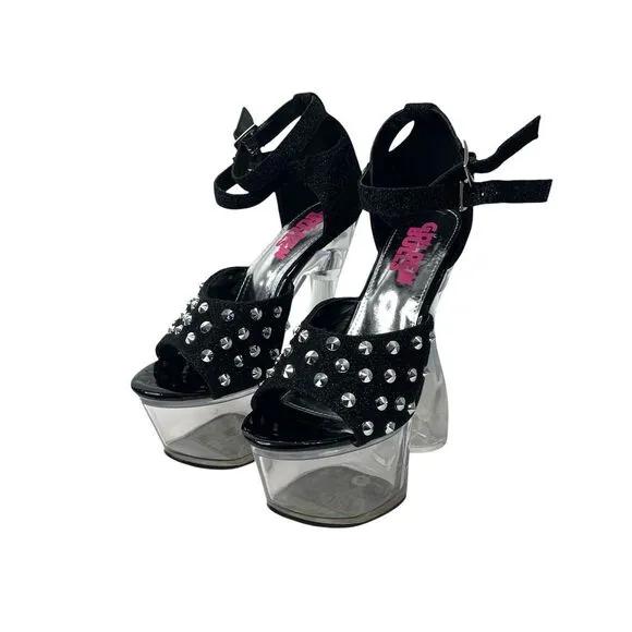 NEW Golden Bulls DETUX-02 studded clear heel Platform heels Size 6 black