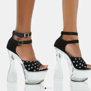 NEW Golden Bulls DETUX-02 studded clear heel Platform heels Size 6 black