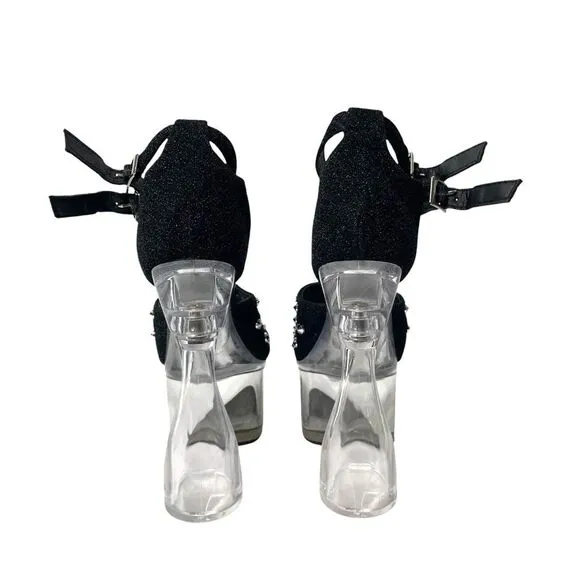 NEW Golden Bulls DETUX-02 studded clear heel Platform heels Size 6 black