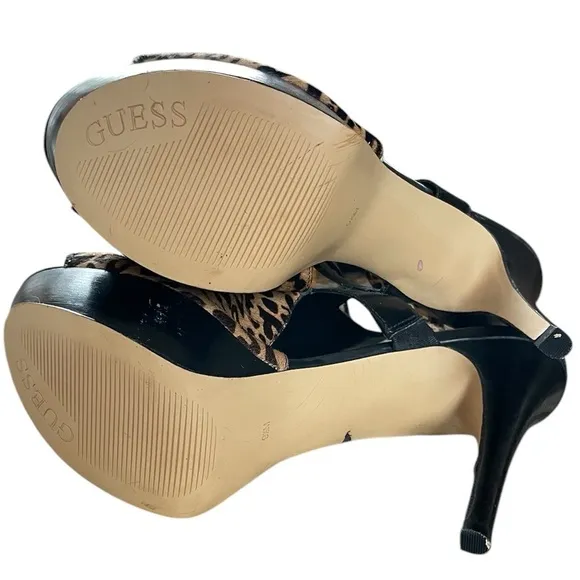 New GUESS Leopard Ofiraly Sling-Back Platform Haircalf Heels Size 9.5