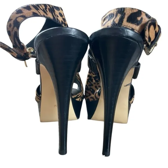 New GUESS Leopard Ofiraly Sling-Back Platform Haircalf Heels Size 9.5
