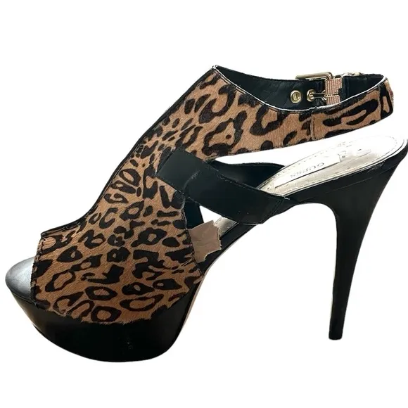 New GUESS Leopard Ofiraly Sling-Back Platform Haircalf Heels Size 9.5