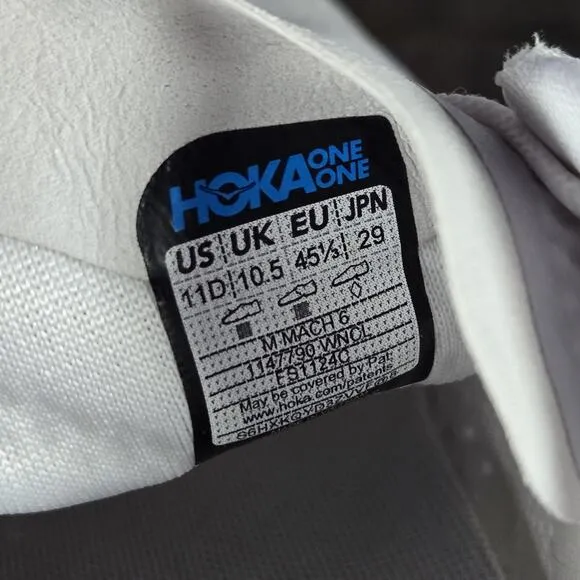 NEW Hoka One One Mach 6 Mens Size 11 D Running Shoes 1147790 WNOL White