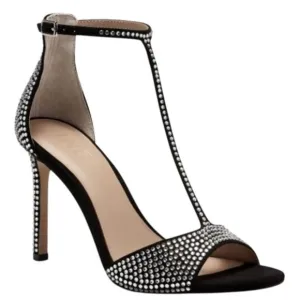 NEW INC Firah Rhinestone Embellished T-Strap‎ Stiletto Dressy Heels, Black, 6.5
