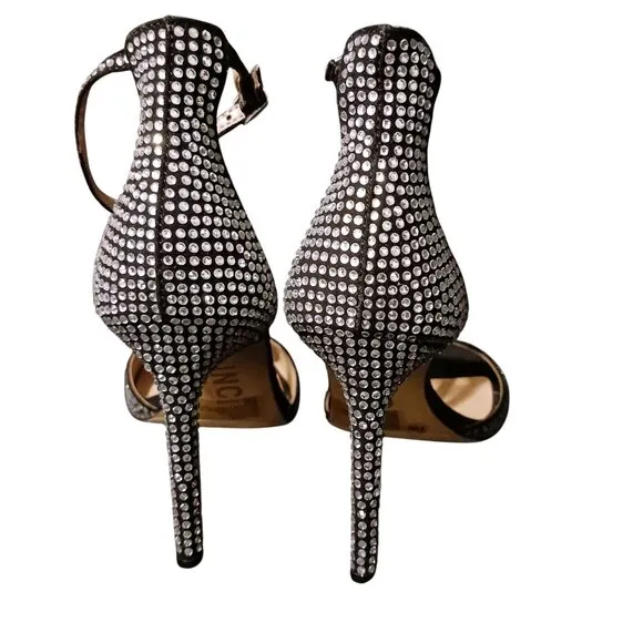 NEW INC Firah Rhinestone Embellished T-Strap‎ Stiletto Dressy Heels, Black, 6.5