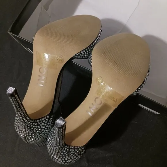 NEW INC Firah Rhinestone Embellished T-Strap‎ Stiletto Dressy Heels, Black, 6.5