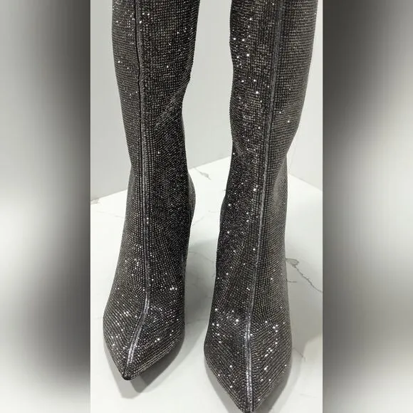 New INC International Concepts Boots Paiton Block Heel Pewter Crystal Womens 5