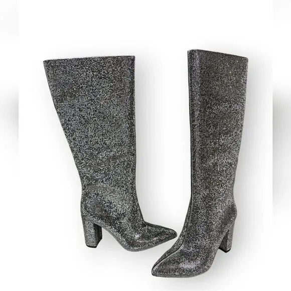 New INC International Concepts Boots Paiton Block Heel Pewter Crystal Womens 5