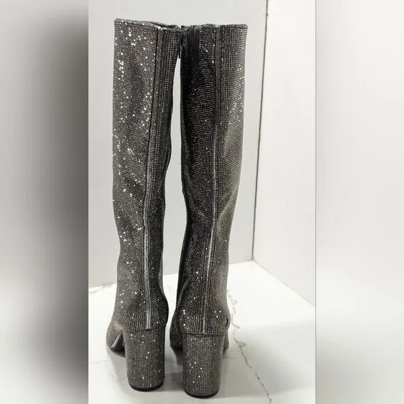 New INC International Concepts Boots Paiton Block Heel Pewter Crystal Womens 5