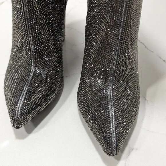 New INC International Concepts Boots Paiton Block Heel Pewter Crystal Womens 5