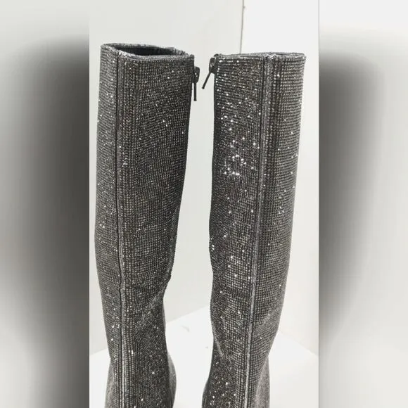New INC International Concepts Boots Paiton Block Heel Pewter Crystal Womens 5