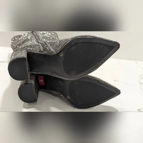 New INC International Concepts Boots Paiton Block Heel Pewter Crystal Womens 5