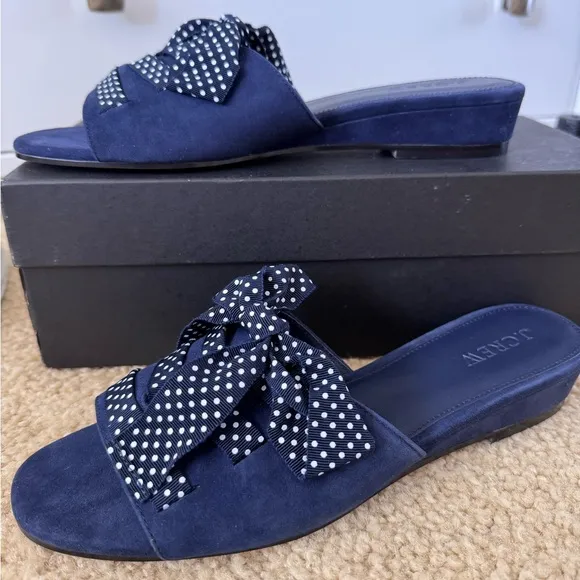 NEW J. Crew Mini-wedge Slides With Lace-up Ribbon Sandals &quot;Navy&quot; Size 8.5
