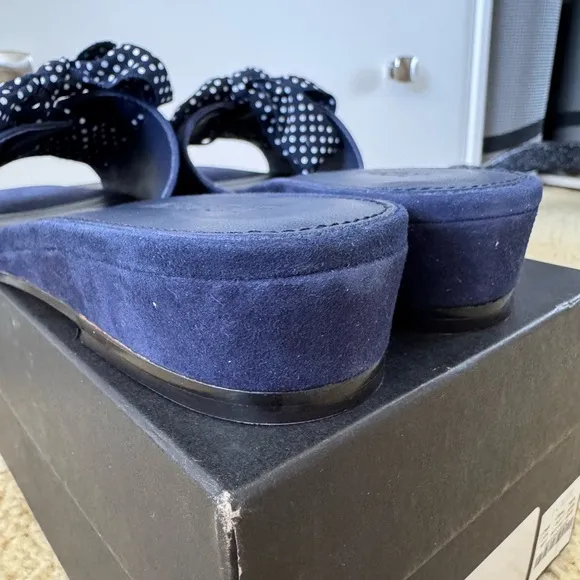 NEW J. Crew Mini-wedge Slides With Lace-up Ribbon Sandals &quot;Navy&quot; Size 8.5