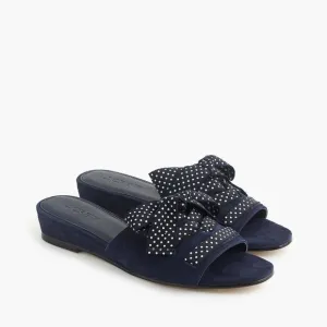 NEW J. Crew Mini-wedge Slides With Lace-up Ribbon Sandals &quot;Navy&quot; Size 8.5