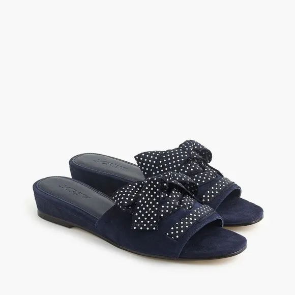 NEW J. Crew Mini-wedge Slides With Lace-up Ribbon Sandals &quot;Navy&quot; Size 8.5