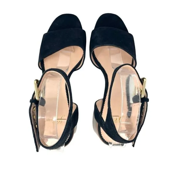 NEW J.Crew Penny Black Suede Block Heeled Sandals Size 9.5